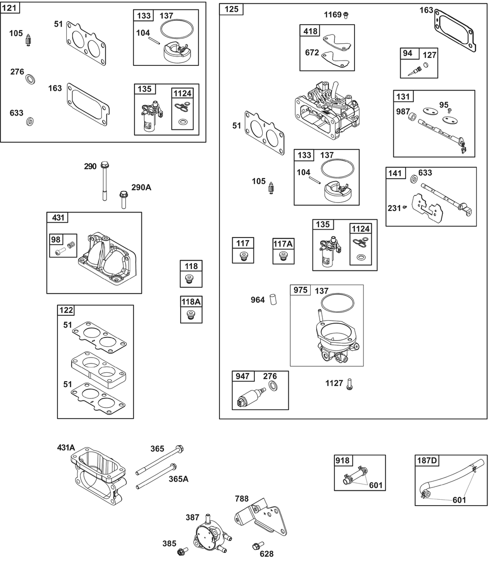 Carburetor And Fuel Supply Group Diagram and Parts List for 385447-0344-G1 200000 - 399999 Briggs and Stratton Engine